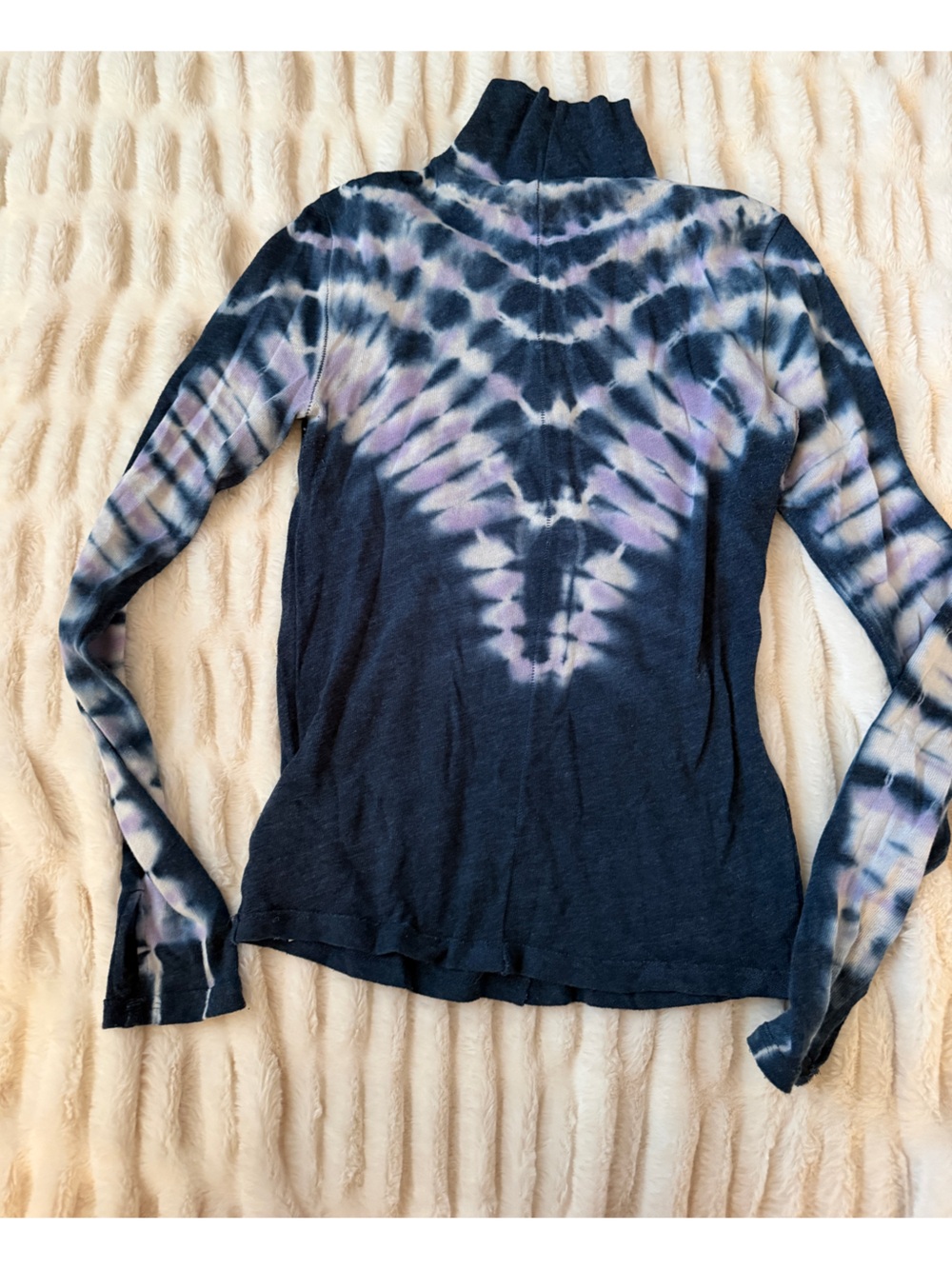 We The Free Navy and Lavender Tie-Dye Mock Neck Long Sleeve Top